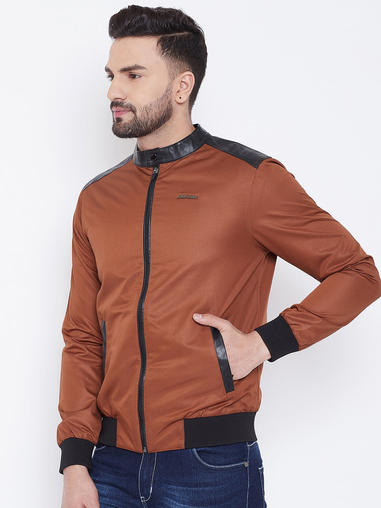 JUMP USA Men Brown Solid Casual Bomber Jacket - JUMP USA
