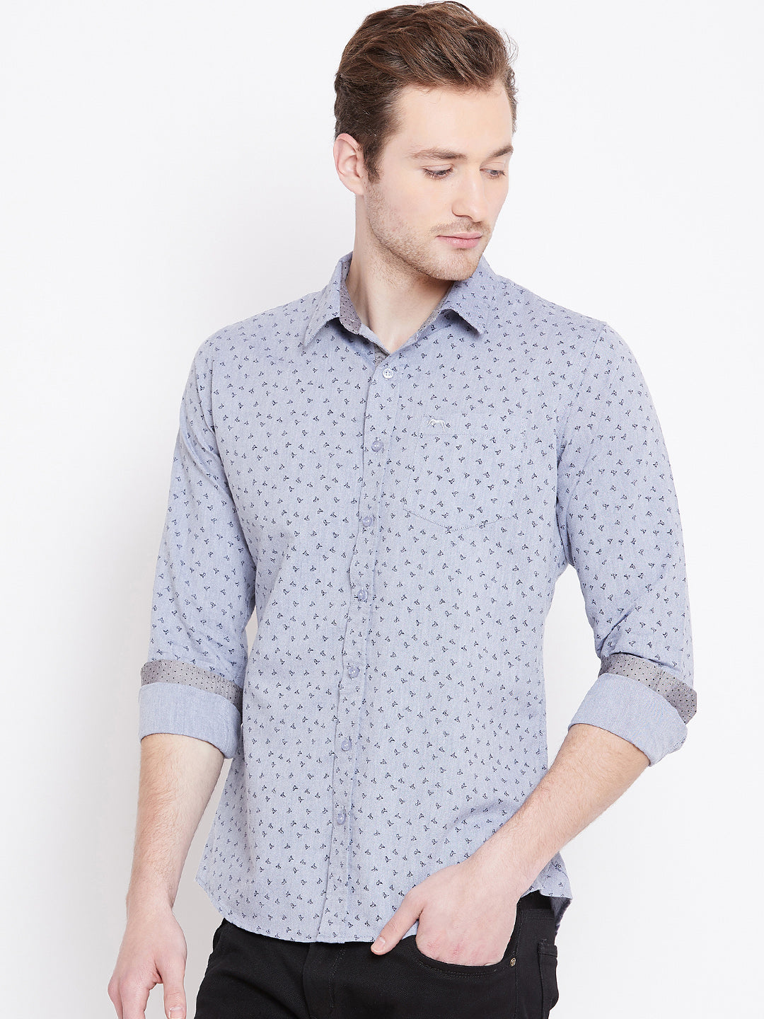 Men White Printed Casual Slim Fit Shirts - JUMP USA
