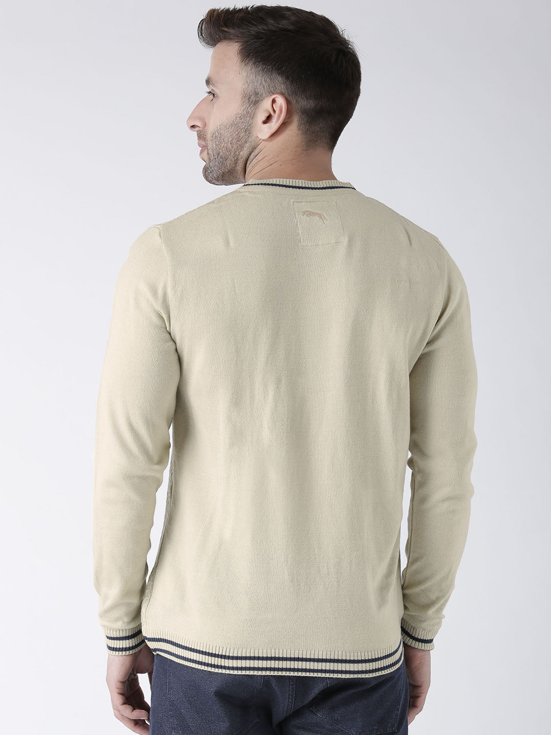 Men Beige self Design Pullover - JUMP USA