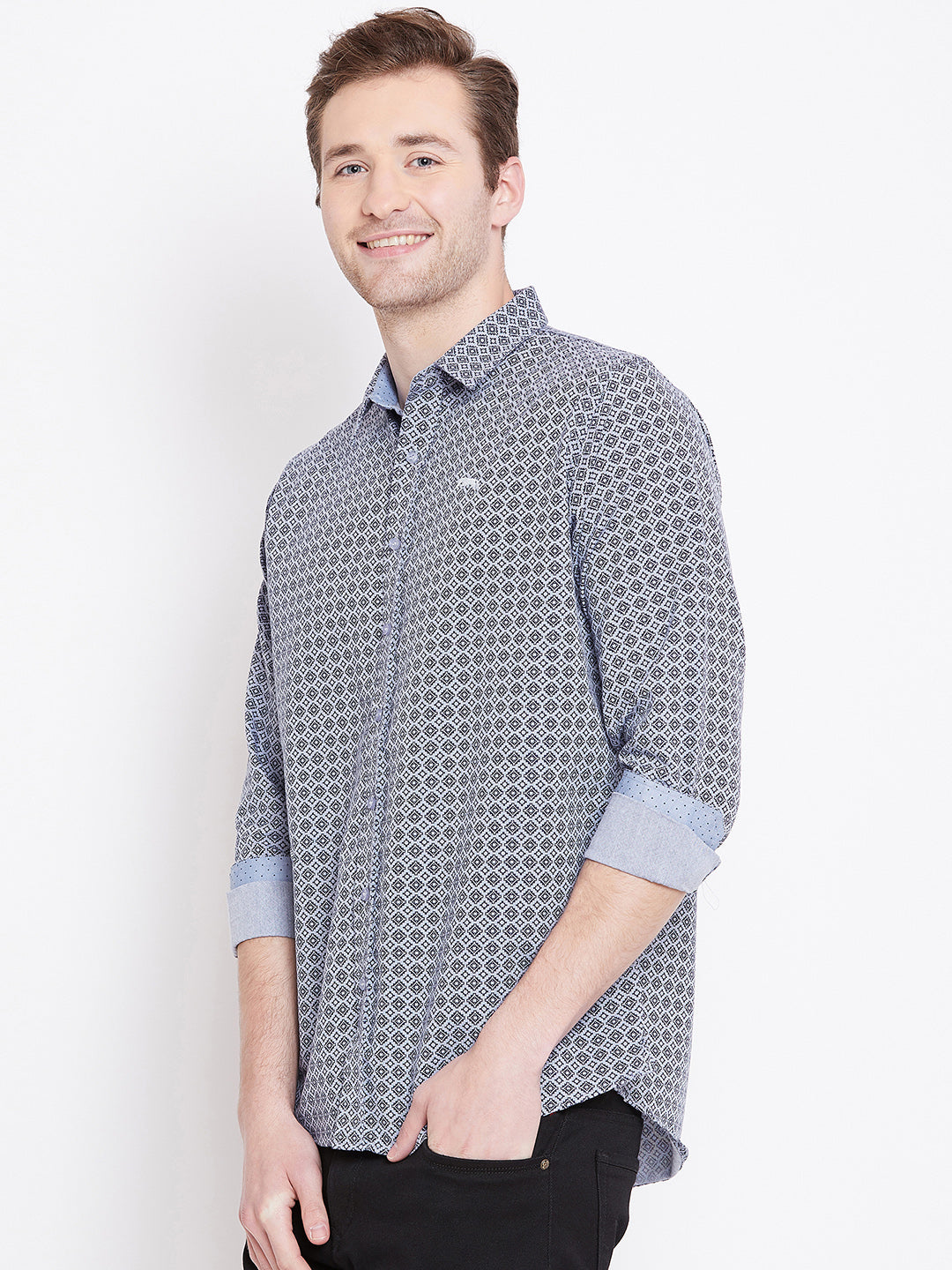 Men White Printed Casual Relaxed Fit Shirts - JUMP USA