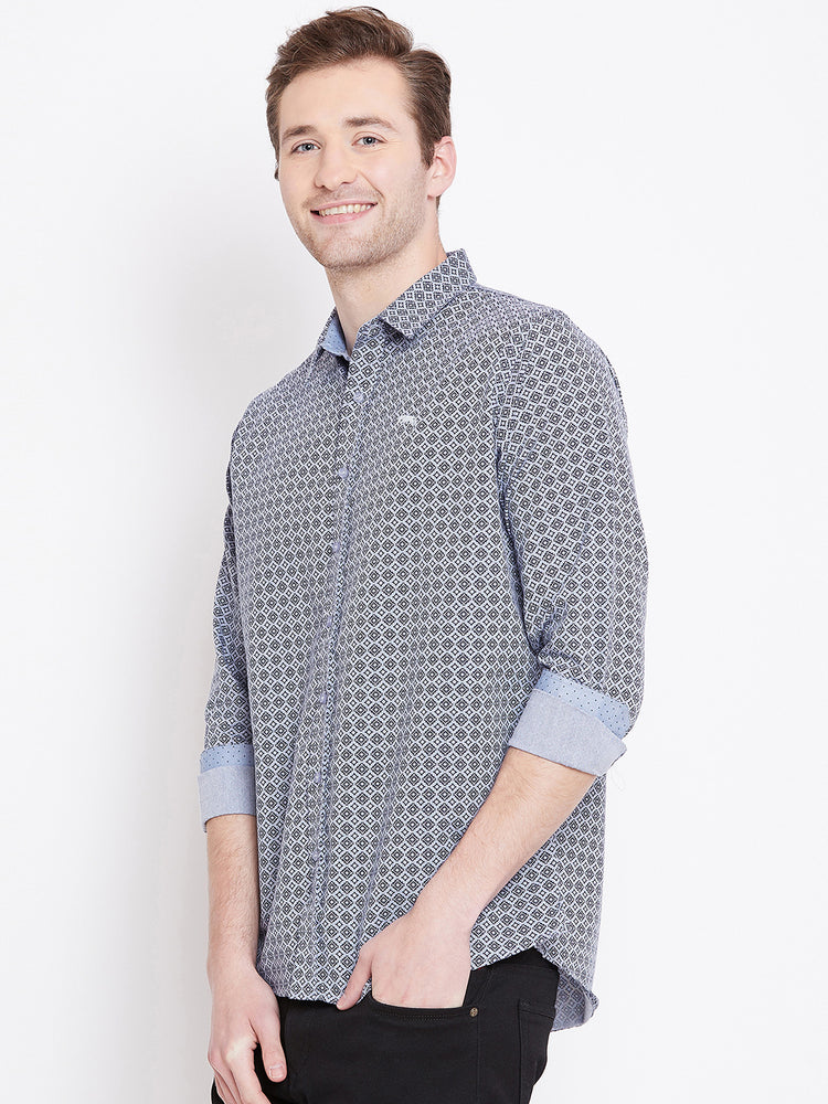 Men White Printed Casual Relaxed Fit Shirts - JUMP USA