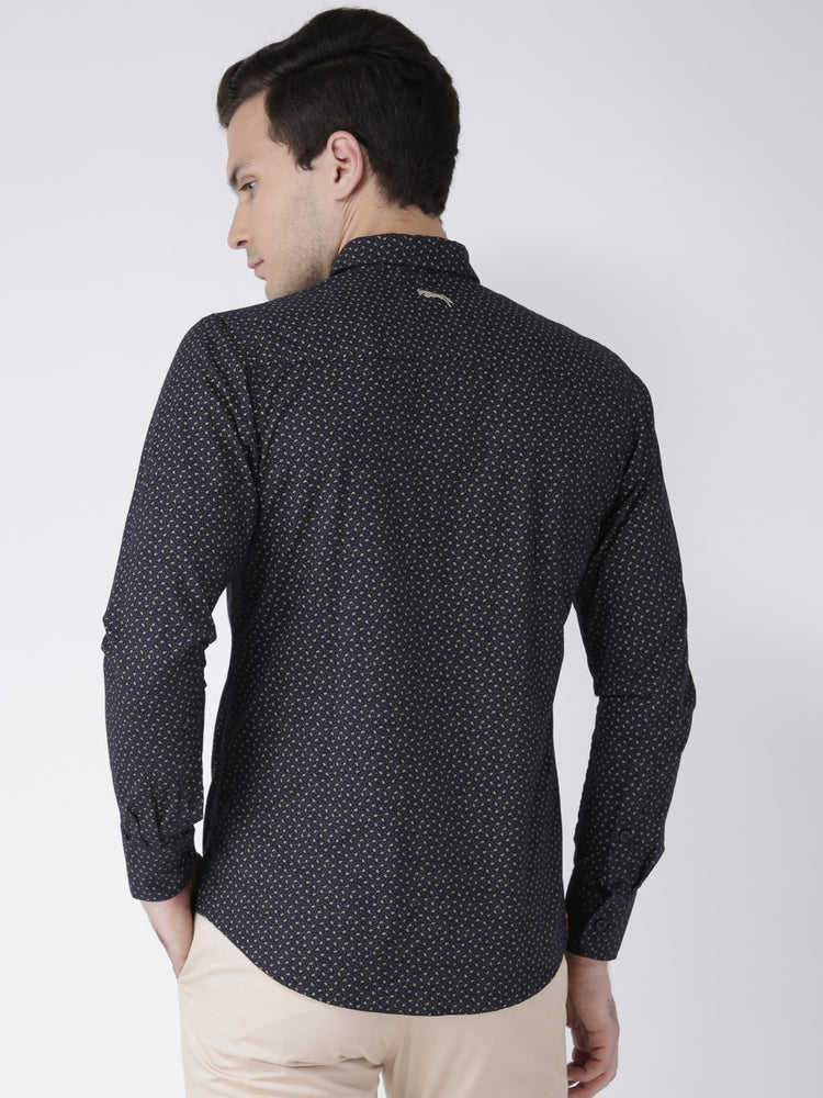 Men Casual Printed Navy Blue Shirts - JUMP USA