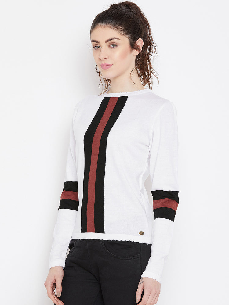 Womens Solid White/Black Sweaters - JUMP USA