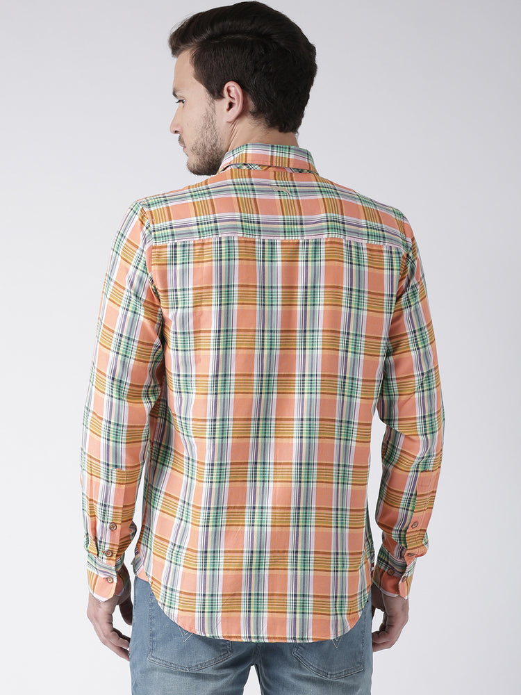 Men Casual Checked Orange Shirts - JUMP USA