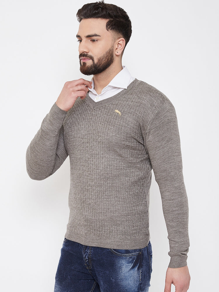JUMP USA Men Beige Self Design Sweater - JUMP USA