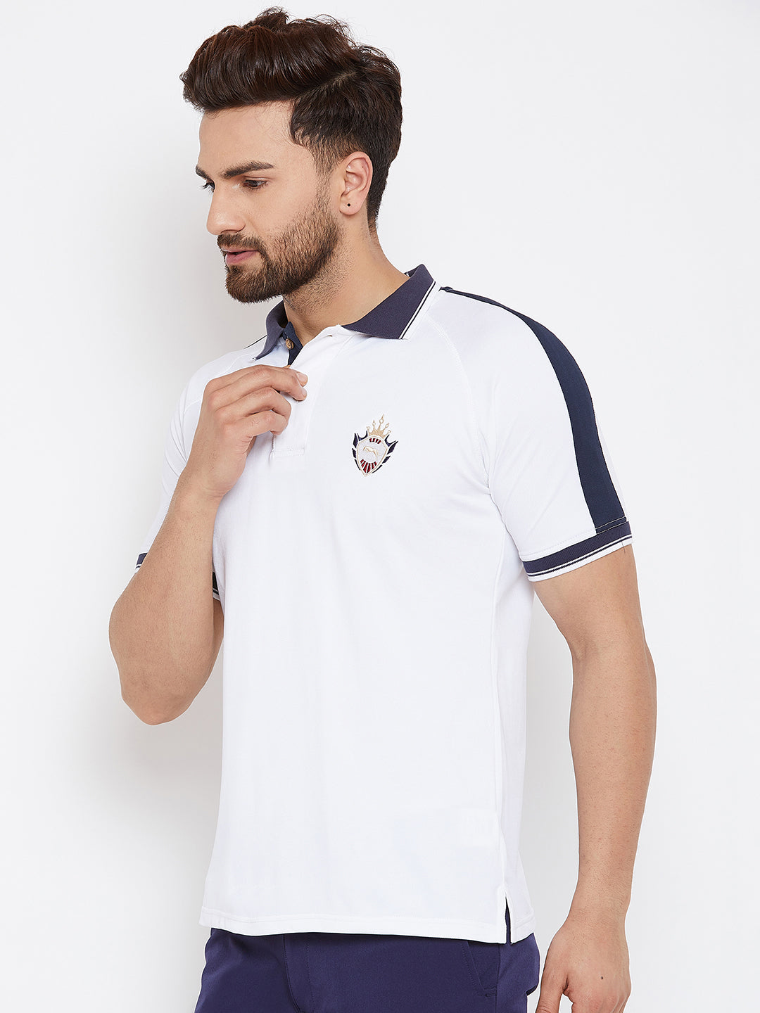 JUMP USA Men White Solid Polo Collar T-Shirt - JUMP USA