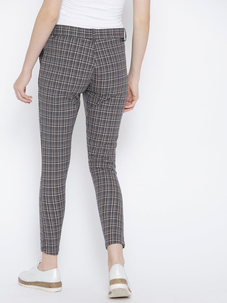 Women Grey Checked Regular Trousers - JUMP USA