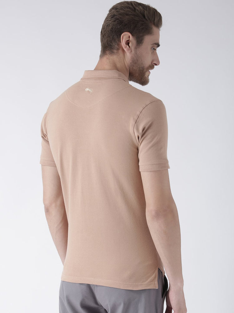 Men Beige Solid Polo Collar T-Shirt - JUMP USA