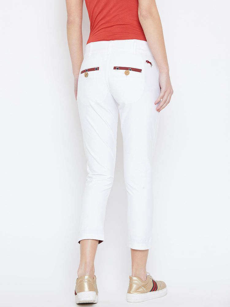 Women White Solid Skinny Fit Trouses - JUMP USA