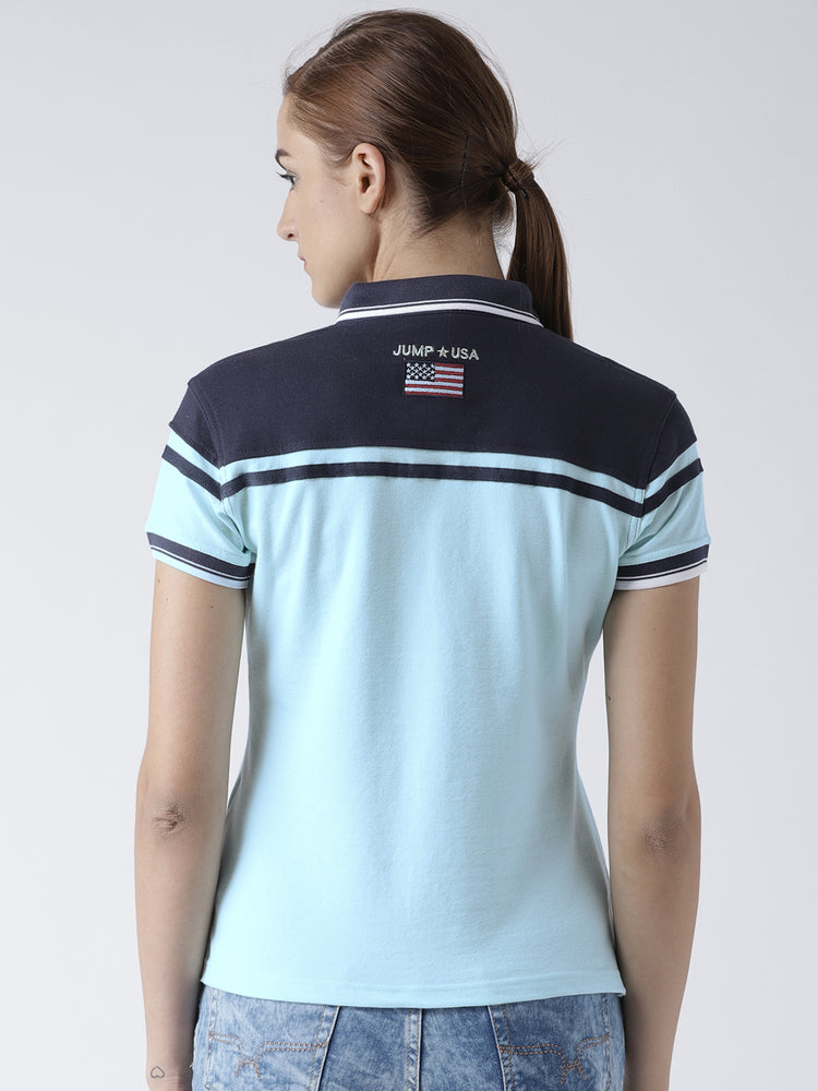 Women Blue and Navy Blue Polo T-shirt - JUMP USA
