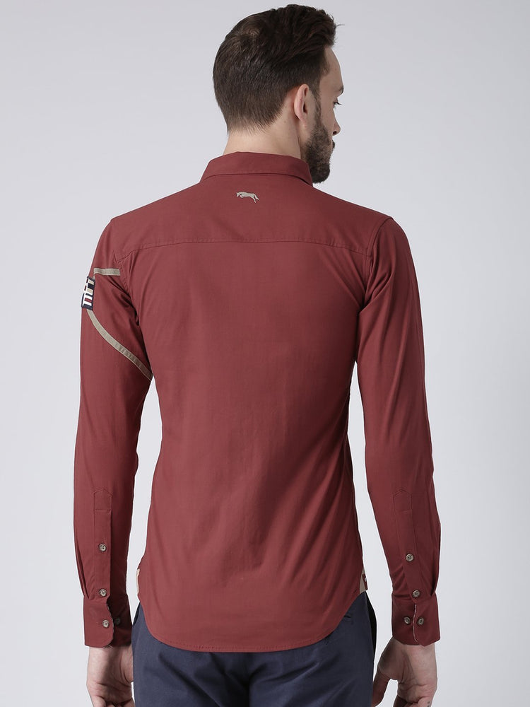 Men Red Solid Cotton Regular Fit Shirt - JUMP USA