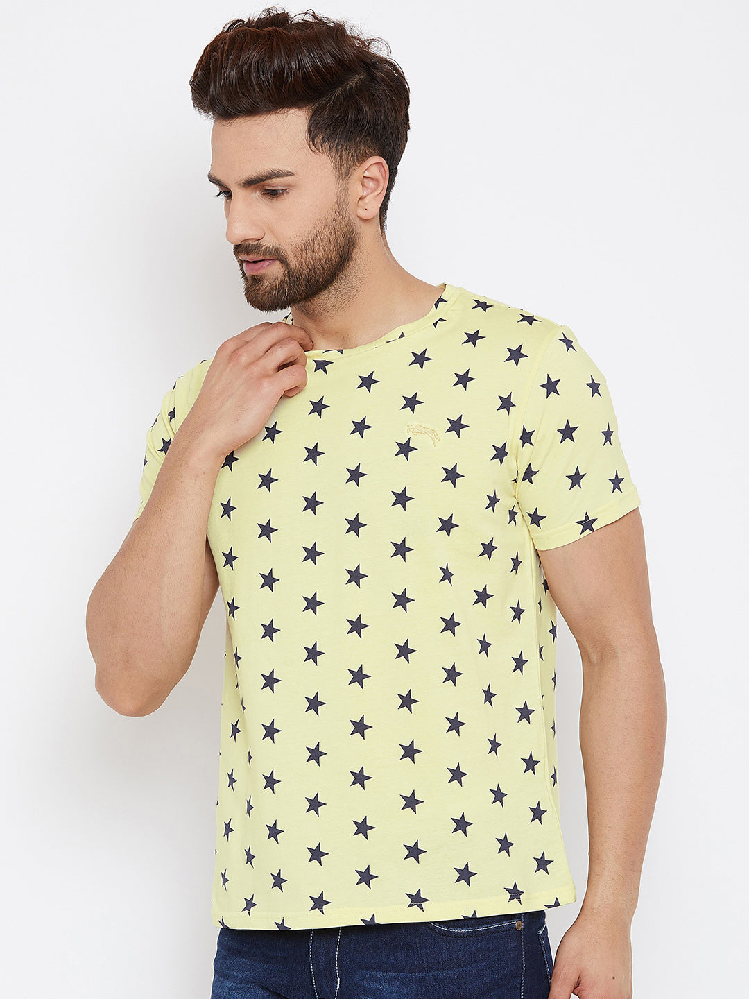 JUMP USA Men Yellow Printed Round Neck T-Shirt - JUMP USA