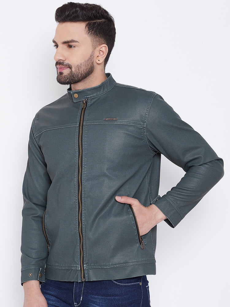 JUMP USA Men Olive Casual Leather Jacket - JUMP USA