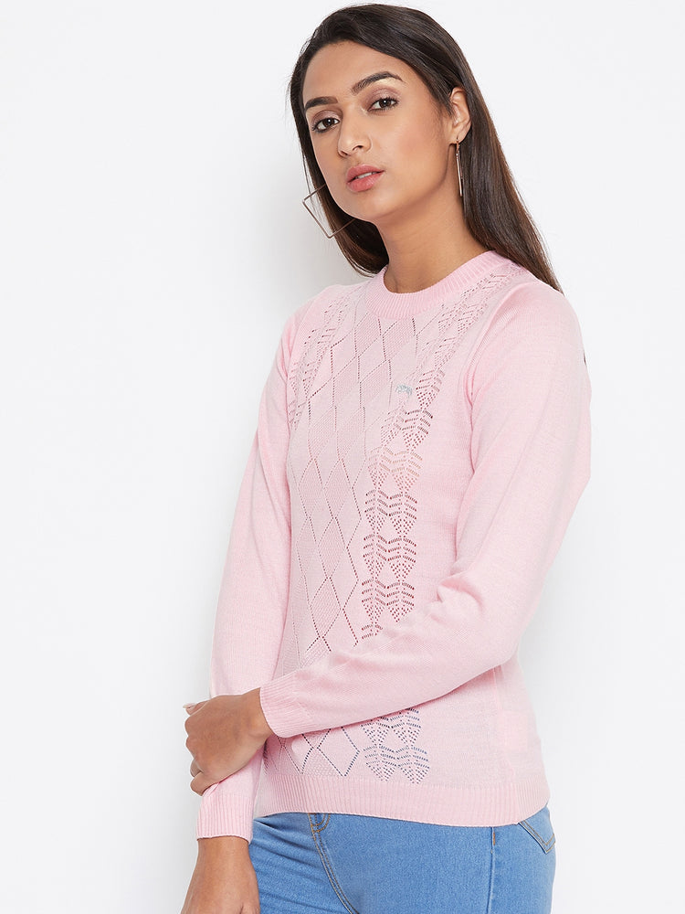 JUMP USA Women pink Self Design Casual Sweater - JUMP USA