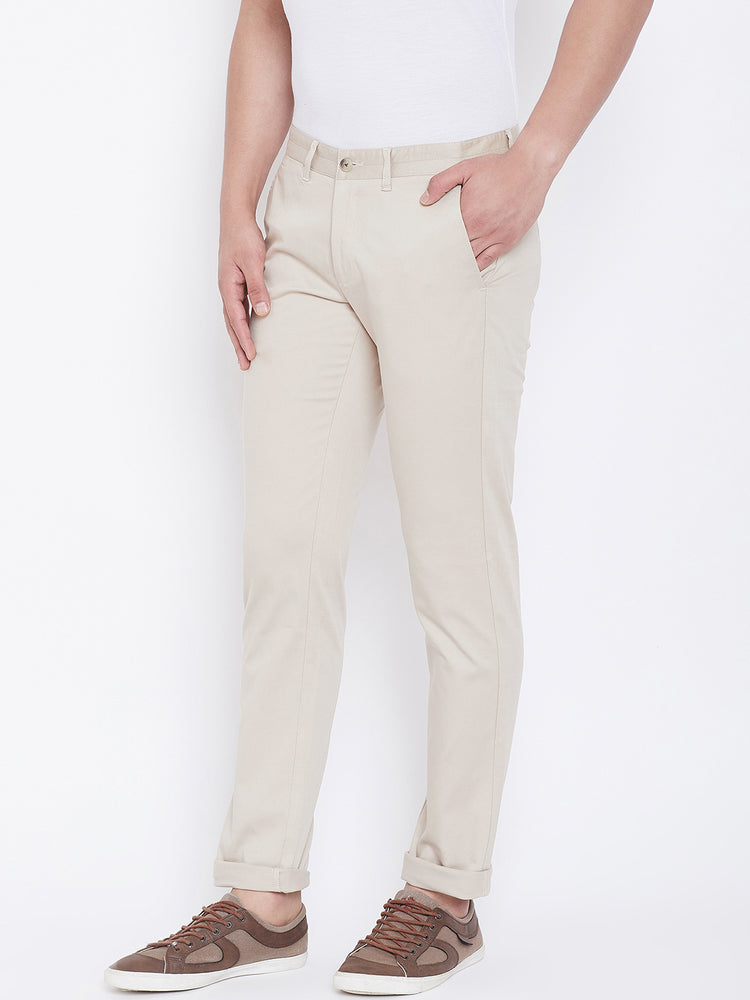 JUMP USA Men Cream Regular Fit Solid Trousers - JUMP USA
