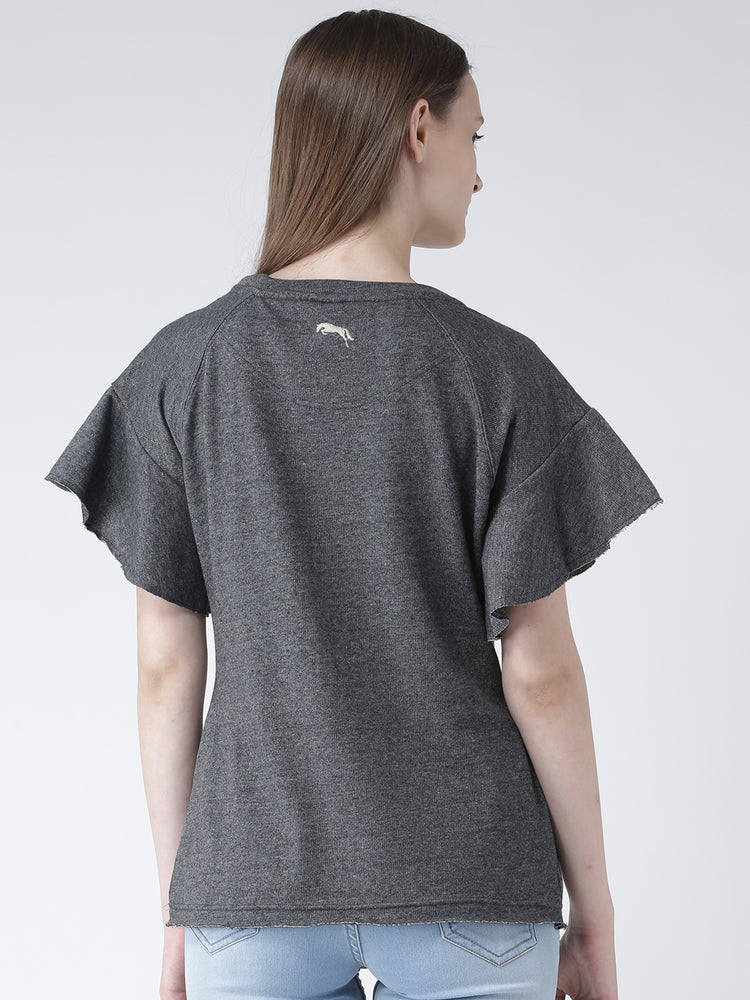 Women Charcoal Solid Polyester Top - JUMP USA