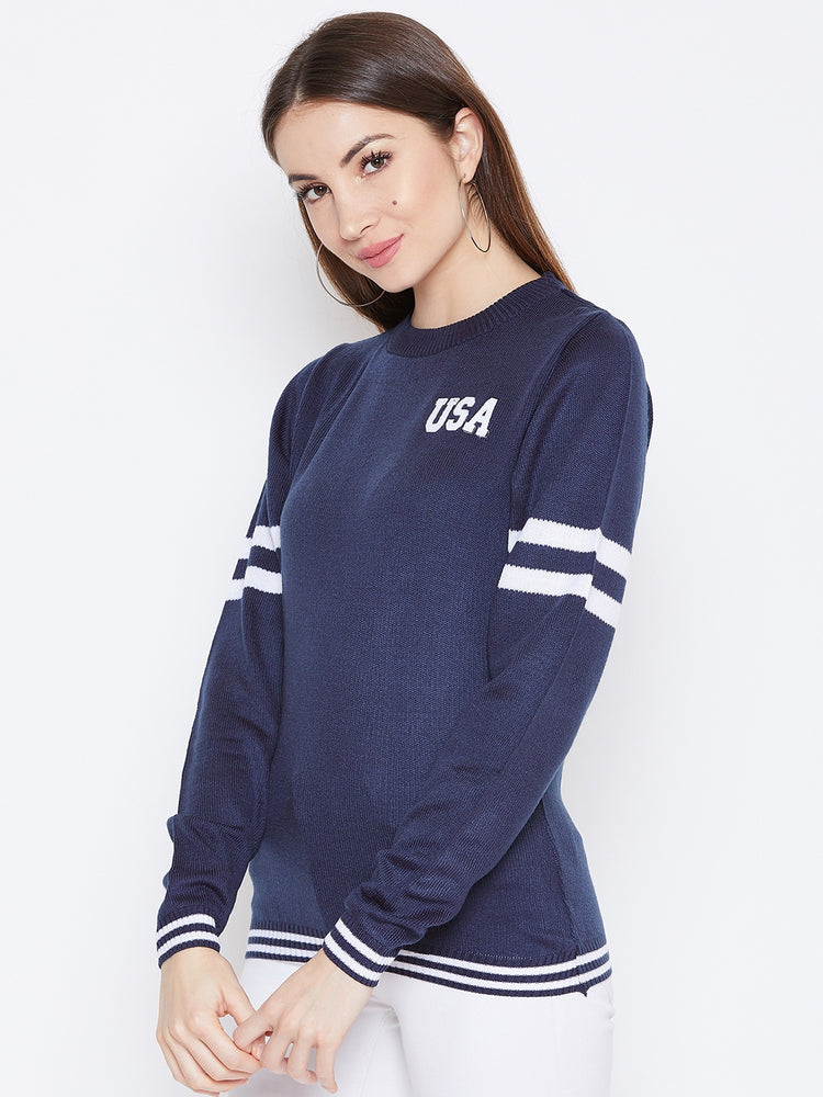 JUMP USA Women Navy Blue Solid Sweaters - JUMP USA