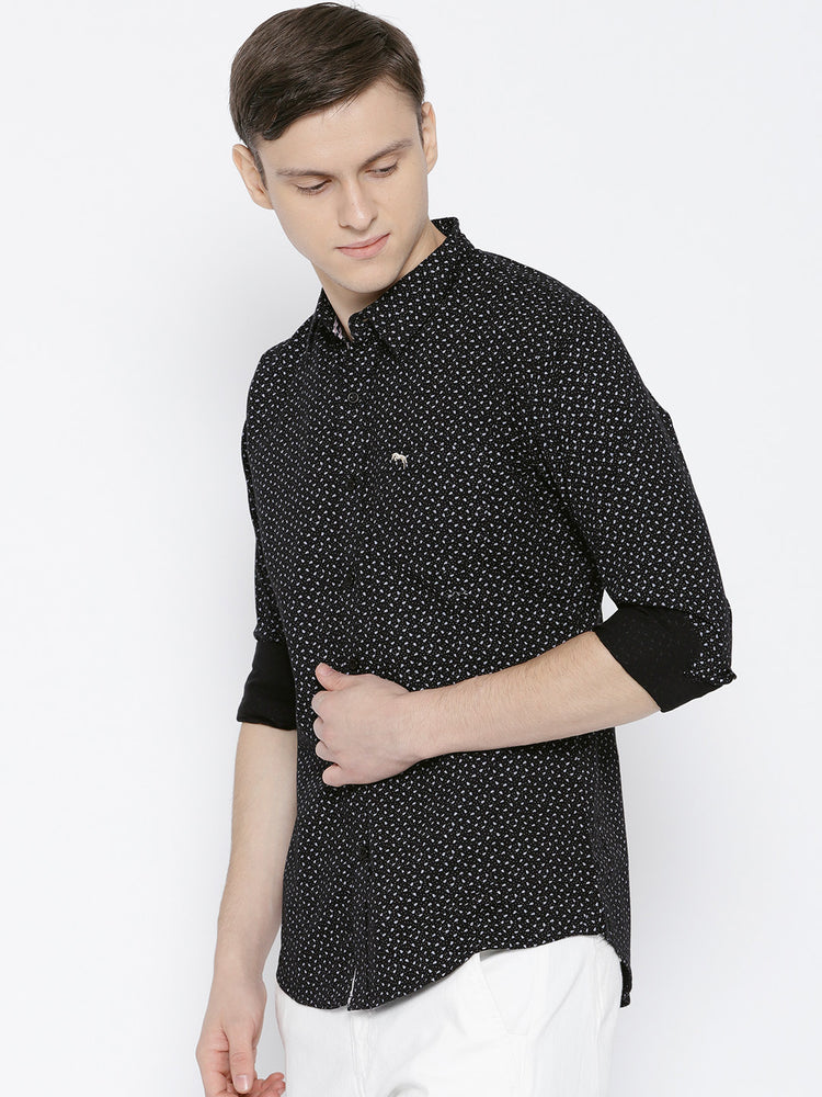 Men Black Slim Fit Printed Casual Shirt - JUMP USA
