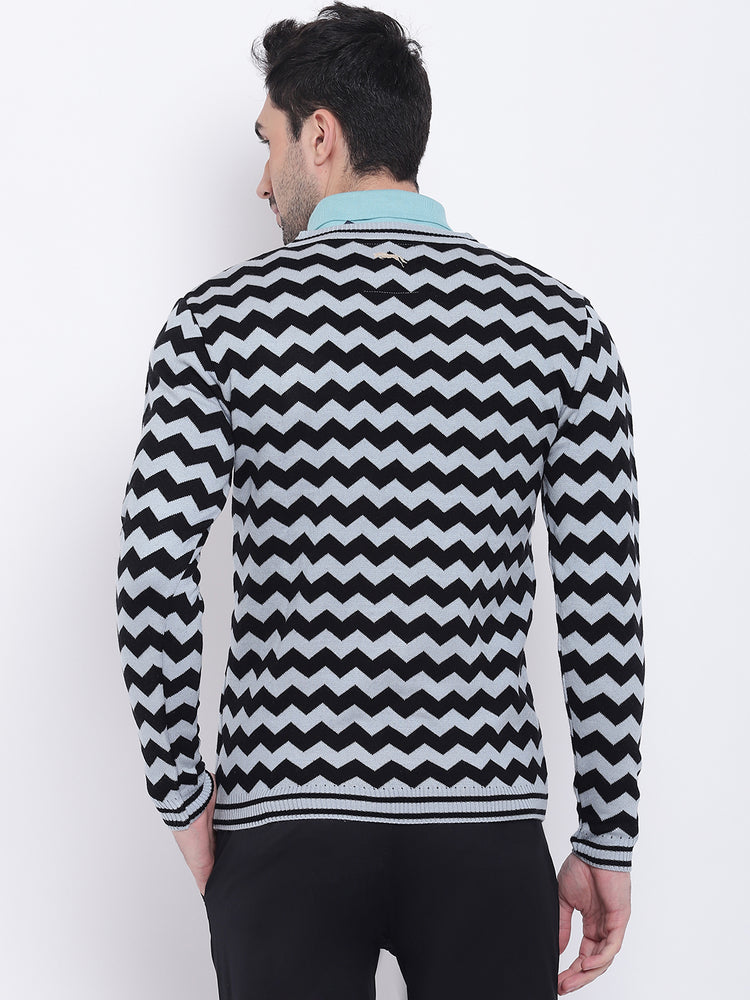 Men Casual Colourblocked Blue Sweaters - JUMP USA