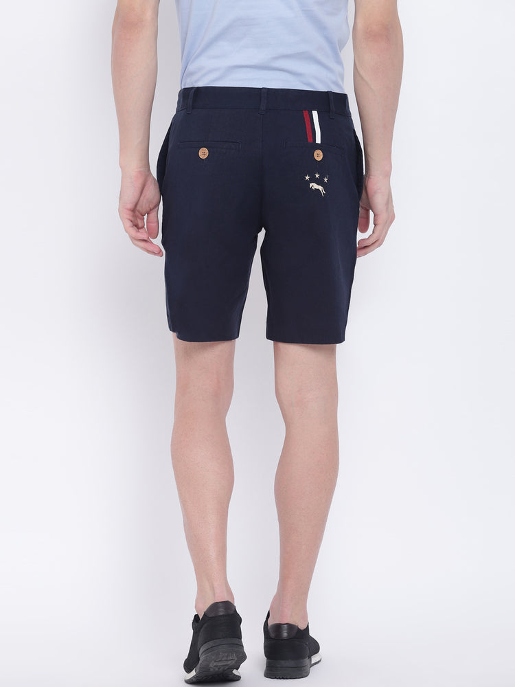 Men Casual Printed Navy Blue Chinos Shorts - JUMP USA