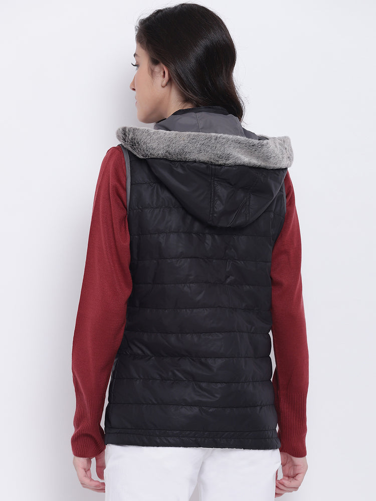Women Black Casual Quilted Jacket - JUMP USA