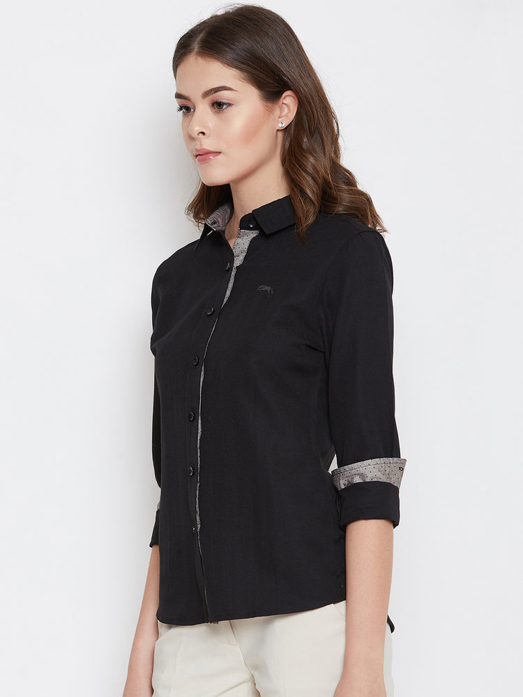 Women Black Solid Casual Slim Fit Shirt - JUMP USA