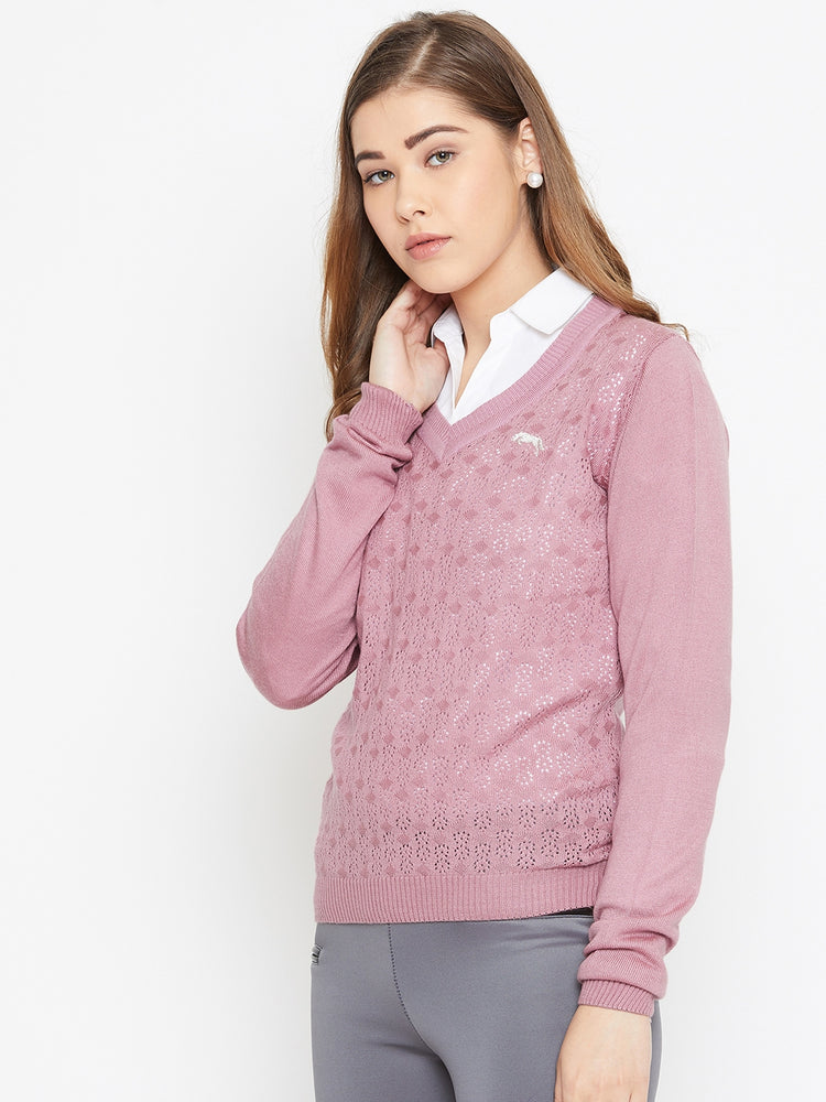 JUMP USA Women Pink Self Design Sweater - JUMP USA