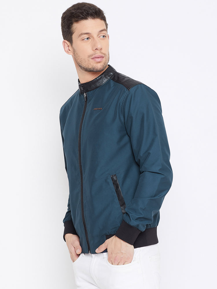 JUMP USA Men Teal Solid Casual Bomber Jacket - JUMP USA