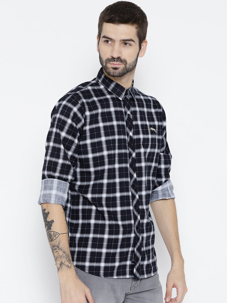 Men Beige Regular Fit Checked Casual Shirt - JUMP USA