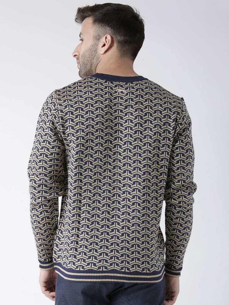 Men Navy Blue and Beige Colourblocked Pullover - JUMP USA