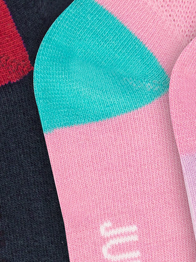 JUMP USA Women's Pack of 3 Ankle length Socks | Women's's Casual Socks for Everyday Wear - Sweat Proof, Quick Dry, Padded for Extra Comfort | Navy Blue/Pink/Purple