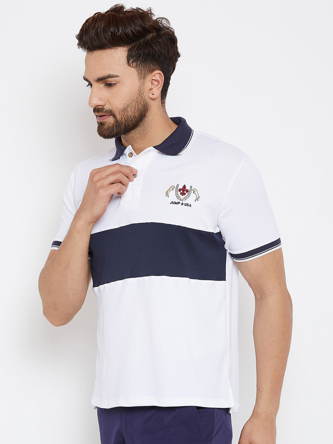 JUMP USA Men Solid White Polo T-shirts - JUMP USA
