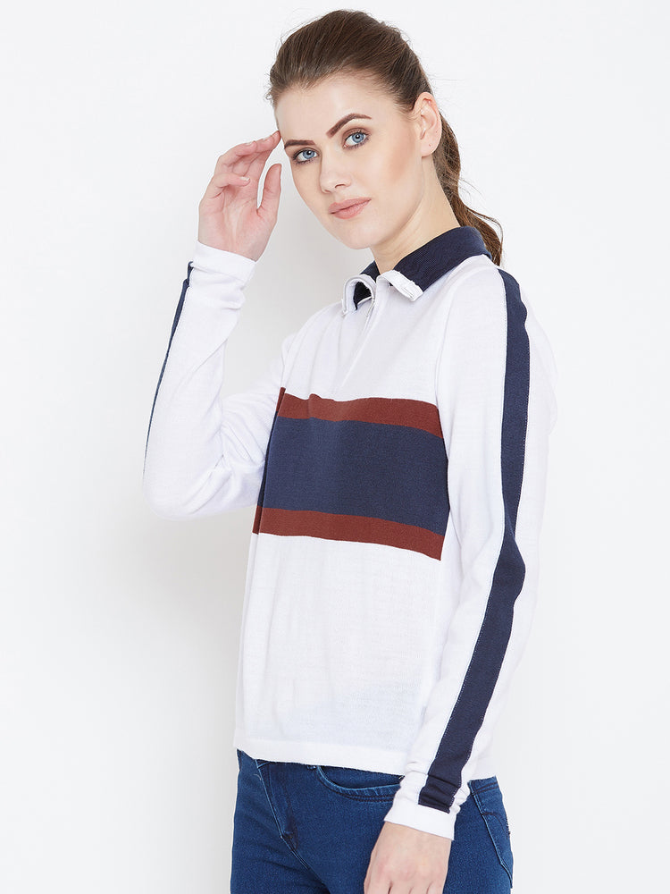 Womens Colourblock White/Ec Navy Sweaters - JUMP USA