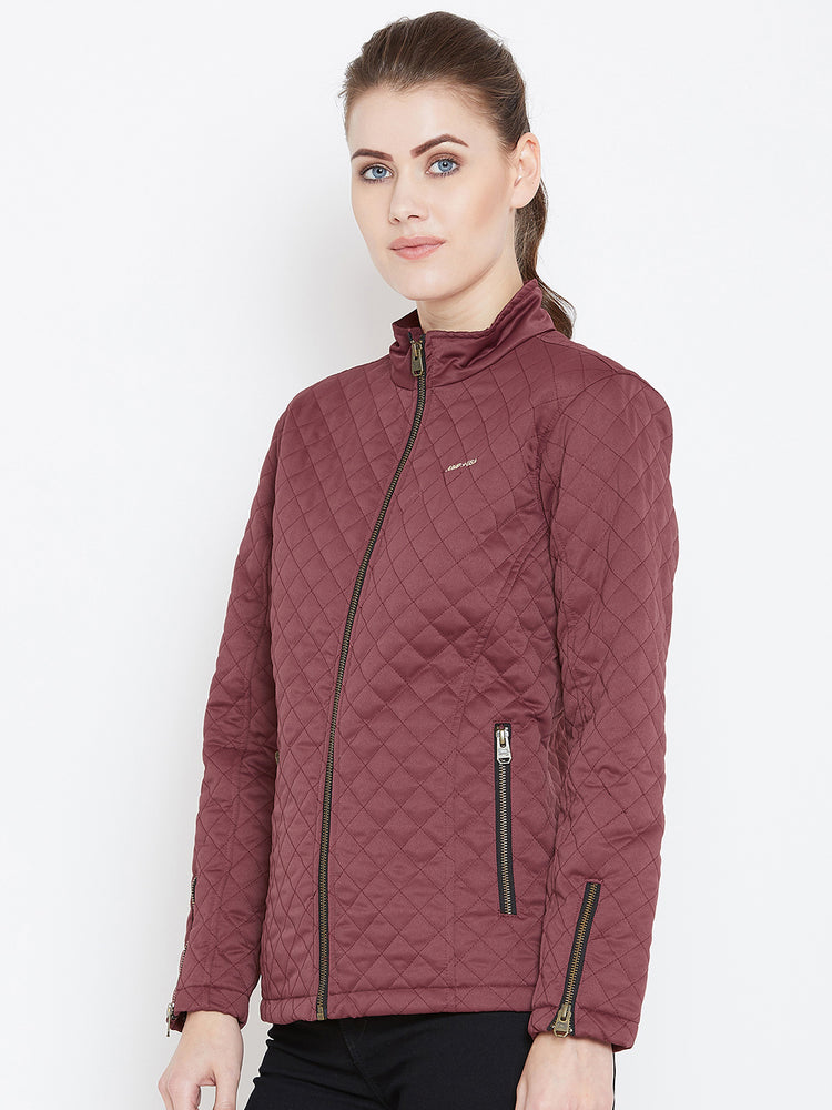 Womens Solid Wine Quilted Jacket - JUMP USA