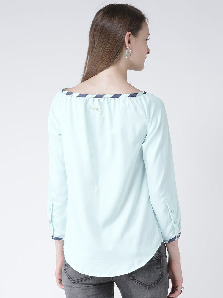Women Blue Solid Polyester Top - JUMP USA