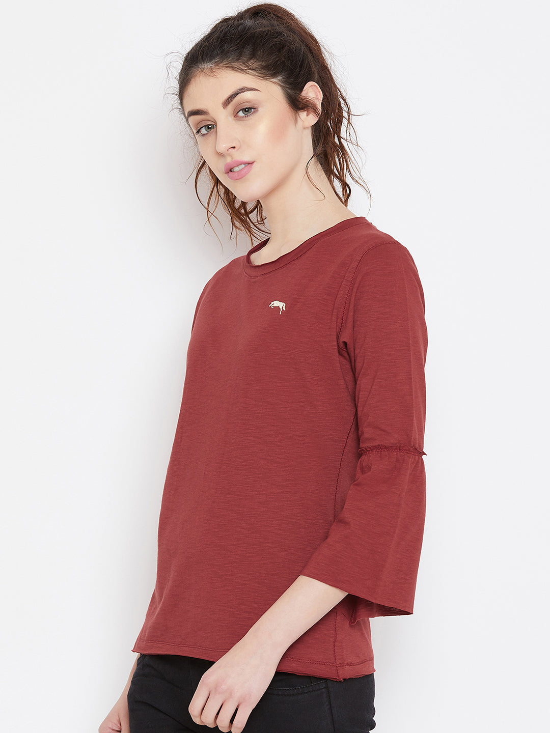 Women Red Solid Casual Tops - JUMP USA