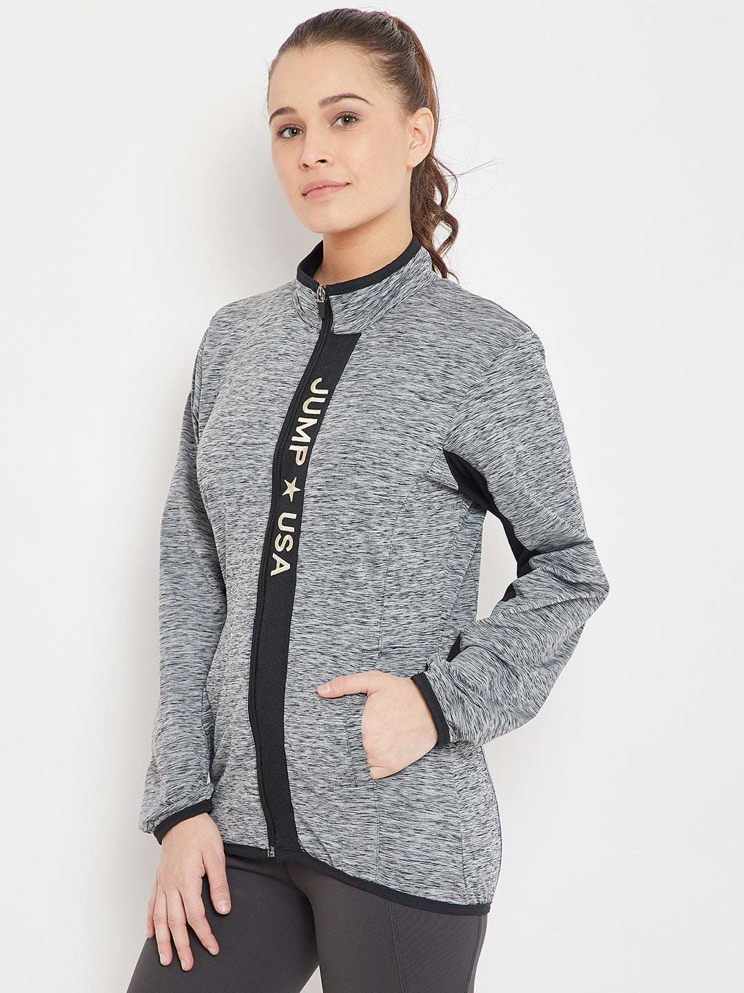 Women Sports Black Sporty Jacket - JUMP USA