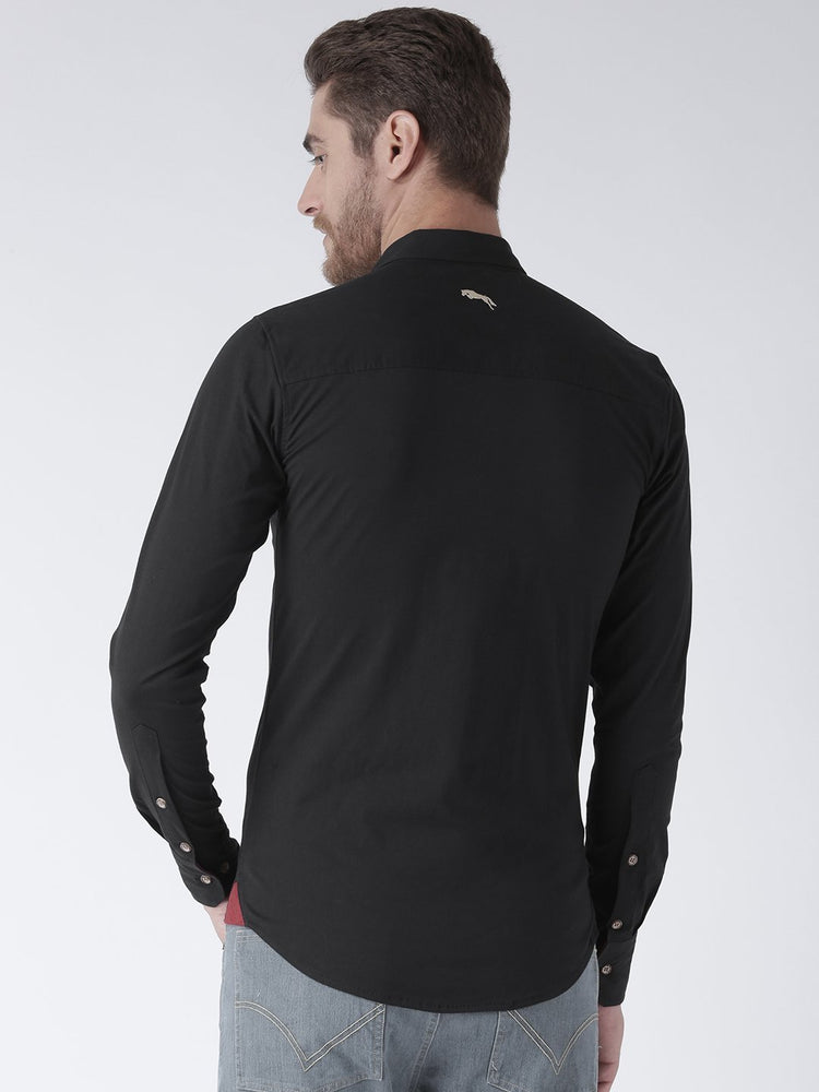 Men Black Solid Cotton Regular Fit Shirt - JUMP USA