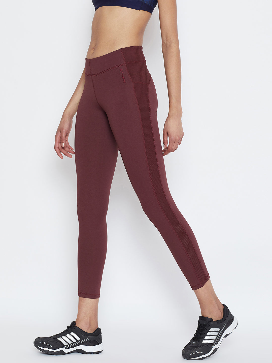 JUMP USA Women Solid Active Wear Maroon Tights - JUMP USA