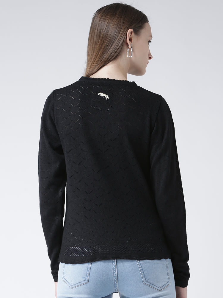 Women Black Self Design Pullover - JUMP USA