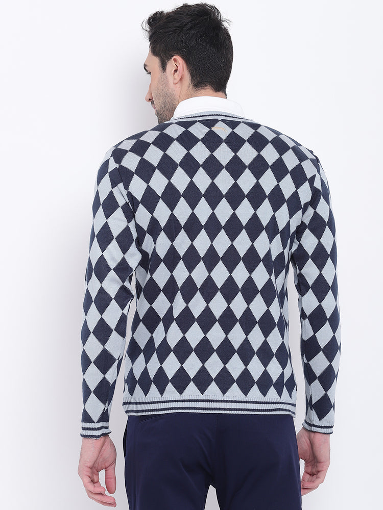 Men Casual Colourblocked Blue Sweaters - JUMP USA