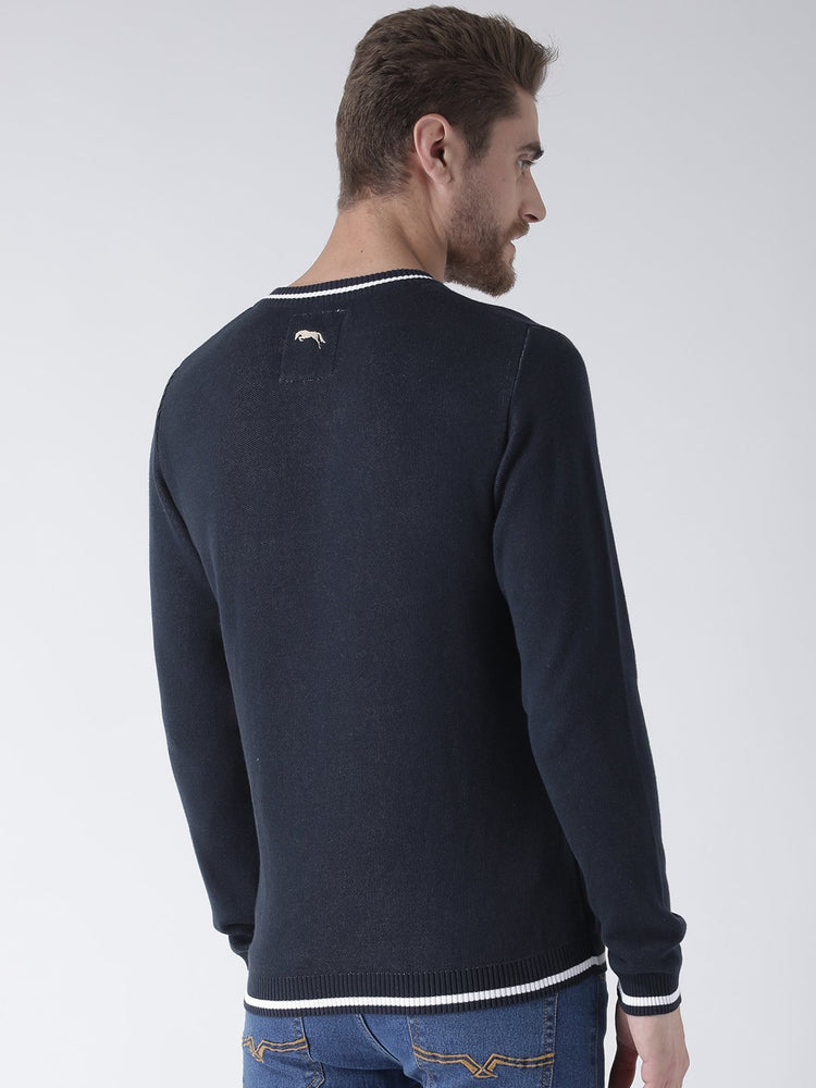Men Navy Blue Solid Sweater - JUMP USA