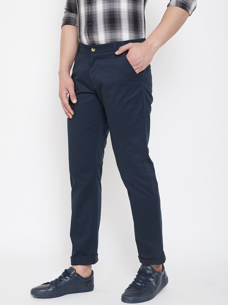 JUMP USA Men Navy Blue Casual Regular Fit Trousers - JUMP USA