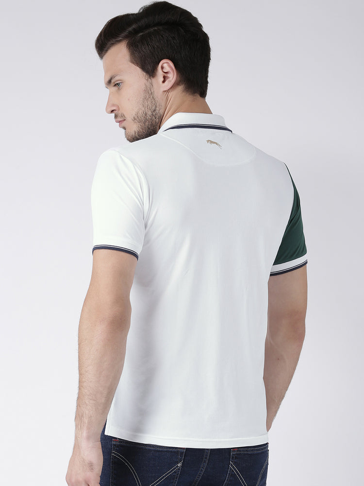 Men Casual Solid White Polo Collar T-Shirt - JUMP USA