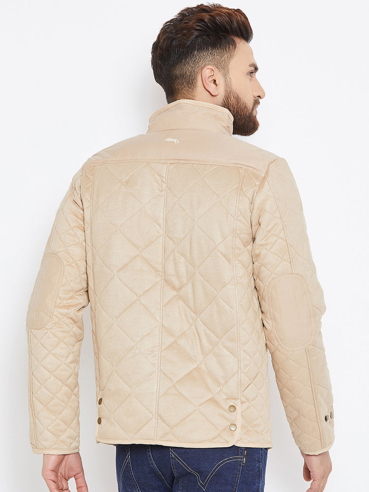 Men Beige Solid Quilted Jacket - JUMP USA