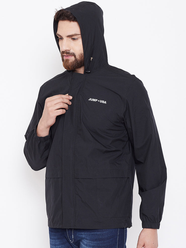 JUMP USA Men Black Hooded Rain Jacket - JUMP USA