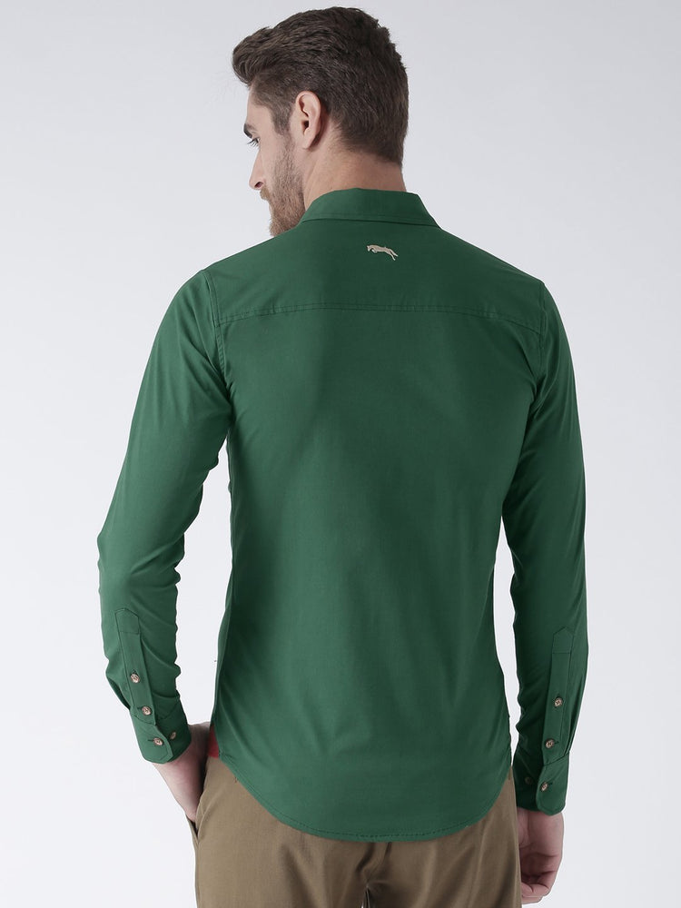 Men Green Slim Fit Solid Casual Shirt - JUMP USA (1568801423402)