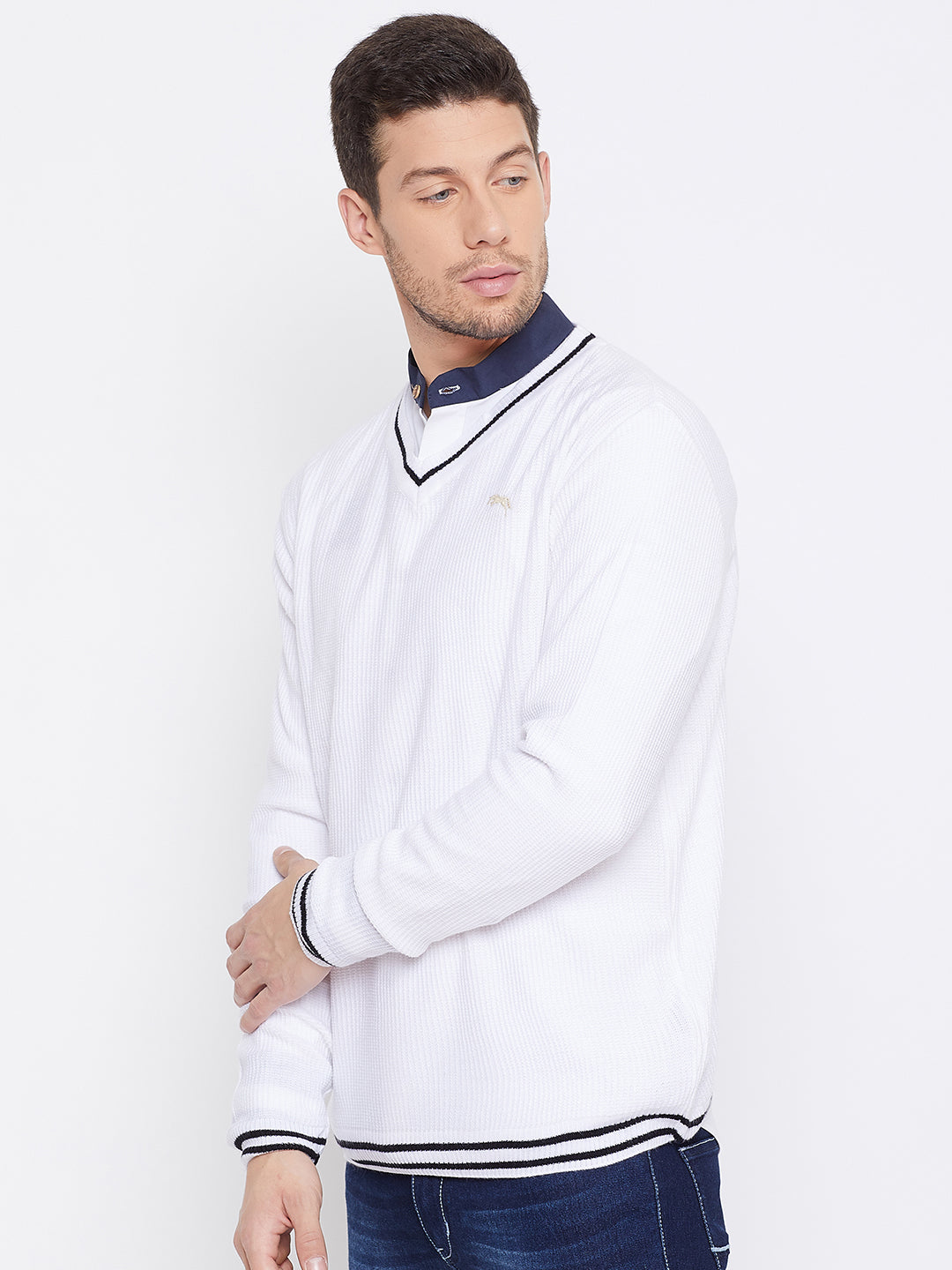 JUMP USA Men White Self Design Pullover - JUMP USA