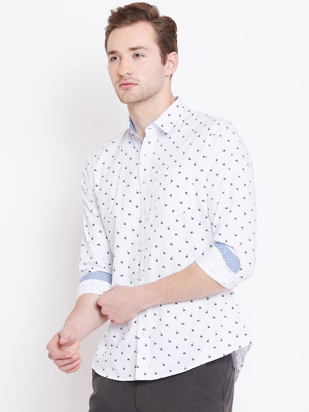 Men White Printed Casual Slim Fit Shirts - JUMP USA