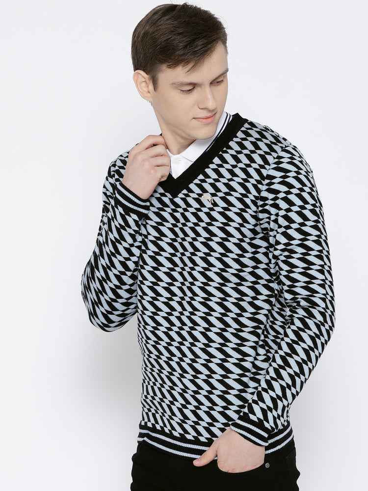 Men Blue Colourblocked Pullover - JUMP USA